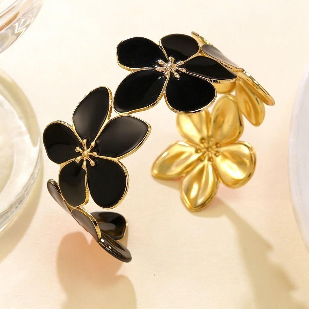 Opening Design Cuff Bangle Bracelet Stainless Steel Flower Opening Ladies Bangle  Romantic Gift