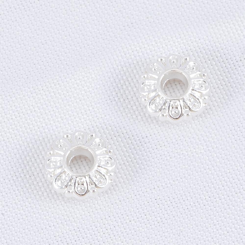 10Pcs 2*6mm Silver Color Plated Copper Alloy Flat Spacer Beads Daisy Pattern for DIY Bracelet Necklace Jewelry Making Accessorie