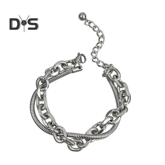

Браслет-цепочка в стиле бохо для мужчин и женщин, винтажный двухслойный кубинский браслет с звеньями, хип-хоп, панк, украшения для мальчиков, подарки на день рождения серебряный