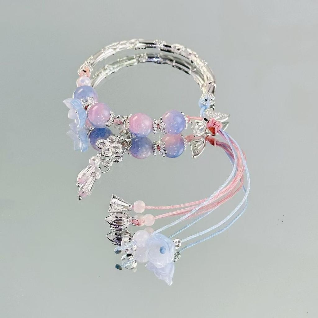 Exquisite Natural Stone Butterfly Flower Bracelet Elegant Gradient Color Beaded  Pendant Elastic Beaded Bracelets for Women Gift