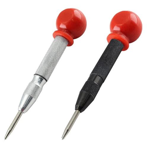 MINBOOT Auto Punch, Center Punch, Set of 2, High-Speed ??Steel, Adjustable Hole Position, Portable (Black with Red Cap + Silver with Red Cap)
