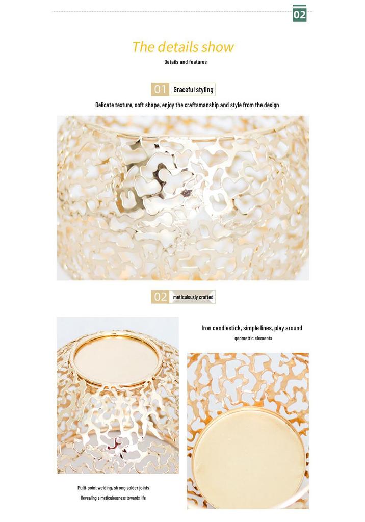 Golden Retro Electroplated Metal Candle Holder Cover Ornament with Ins Style Design