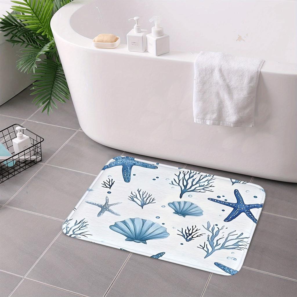 1PC Starfish seashells Kitchen Rug Non-Slip Door Mat Pop design Bathroom Rug Bath Mat Carpet for Home Sink Laundry Decoreeree