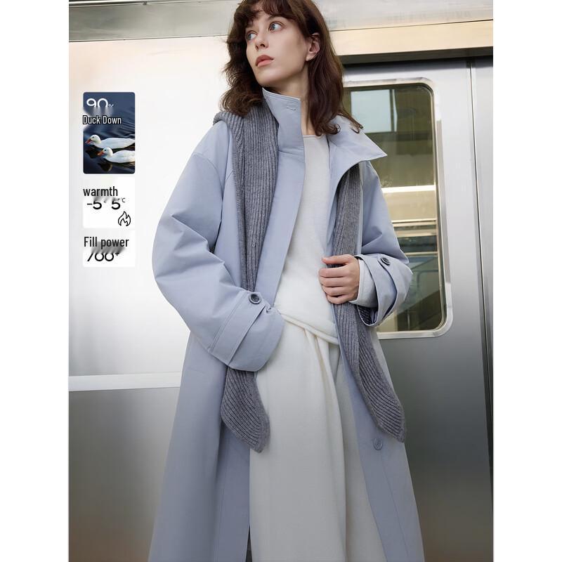 ELLE Women s Mist Blue Trench Style 90 Down Jacket S