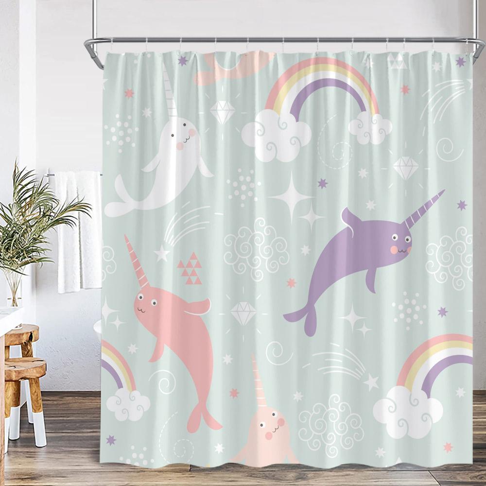 Cartoon Ocean Animals Kids Shower Curtains Tropical Fishes Coral Starfish Shell Bathroom Decorations Funny Children Bath Curtain