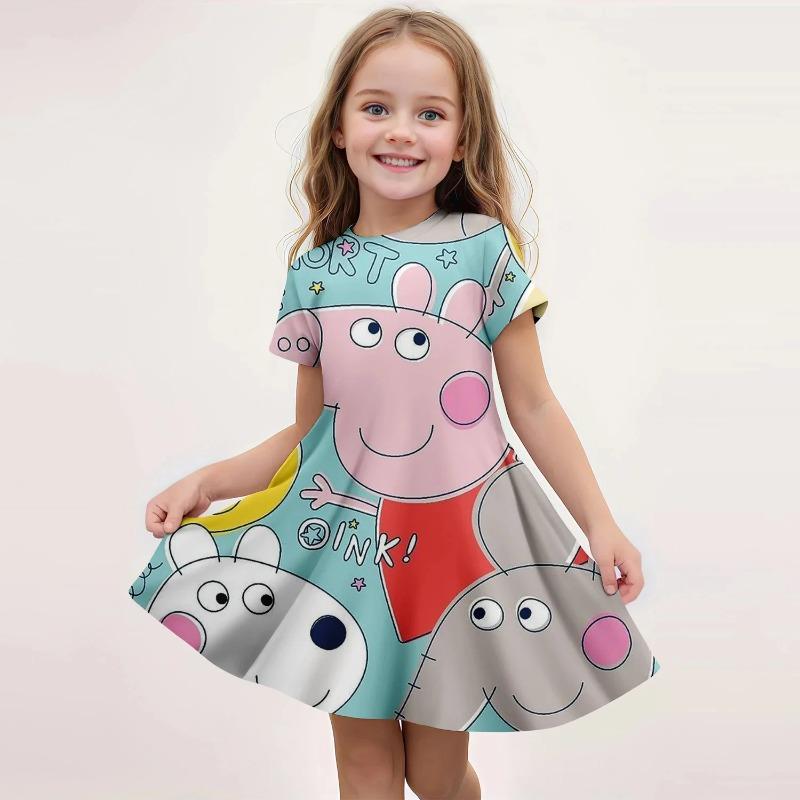 Summer Loose Fit Sundress Girls Peppa Pig Cute Cartoon Print Casual Soft Lightweight 110