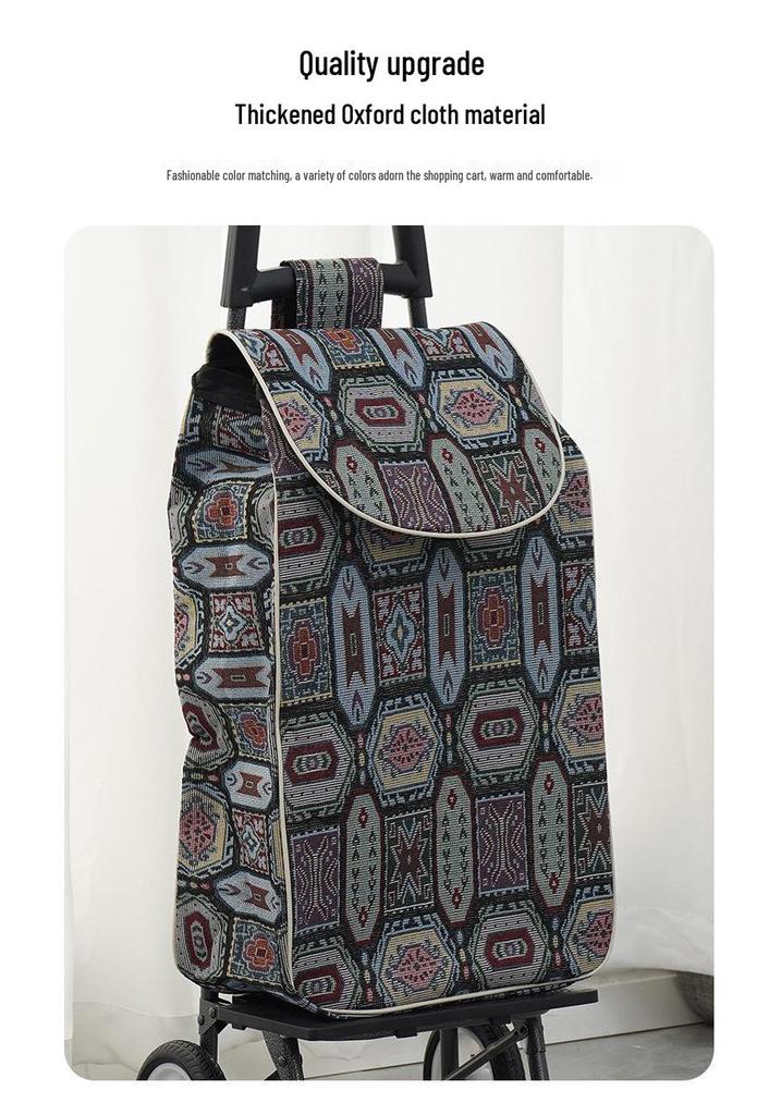 Foldable Ethnic-Style Shopping Cart for Groceries and Luggage