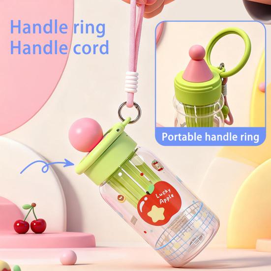 Water Cup with Soft Rubber Lanyard, Portable Leakproof Multi-Sealing Lid Water Bottle with Removable Tea Separator, Large Capacity Kids School Travel