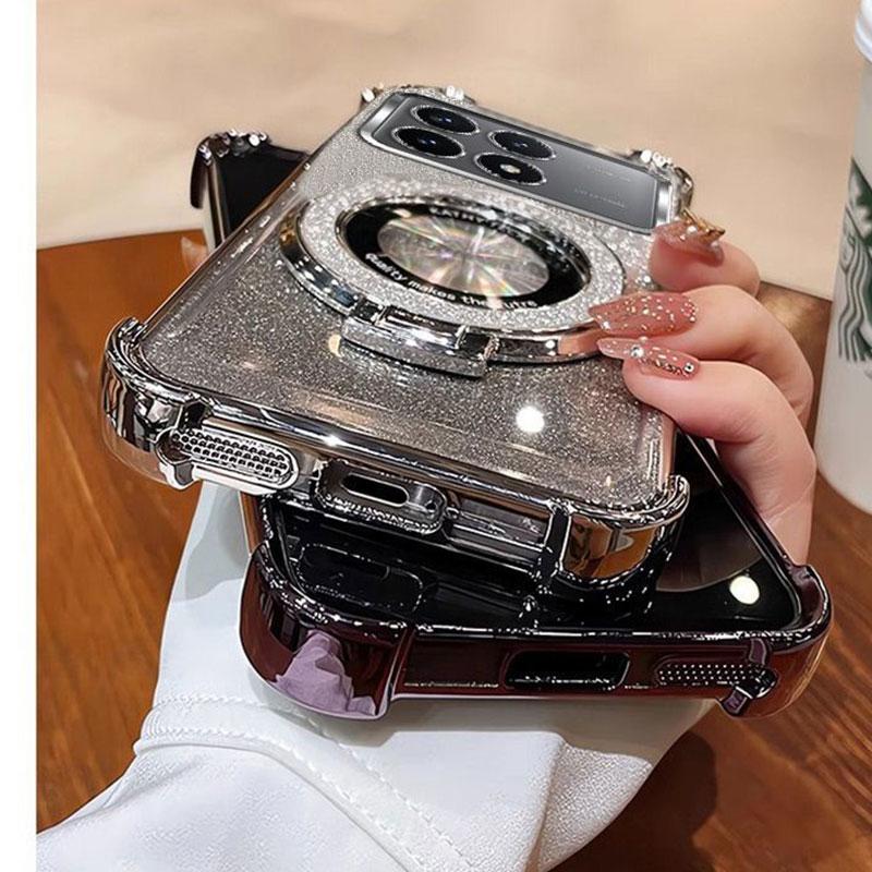 Magnetic Bracket Case Poco X6 Pro 5G,Luxury Stand Holder Case For Xiaomi Poco X6 F6 M6 Pro Shockproof Cover pocoX6pro Women Gift