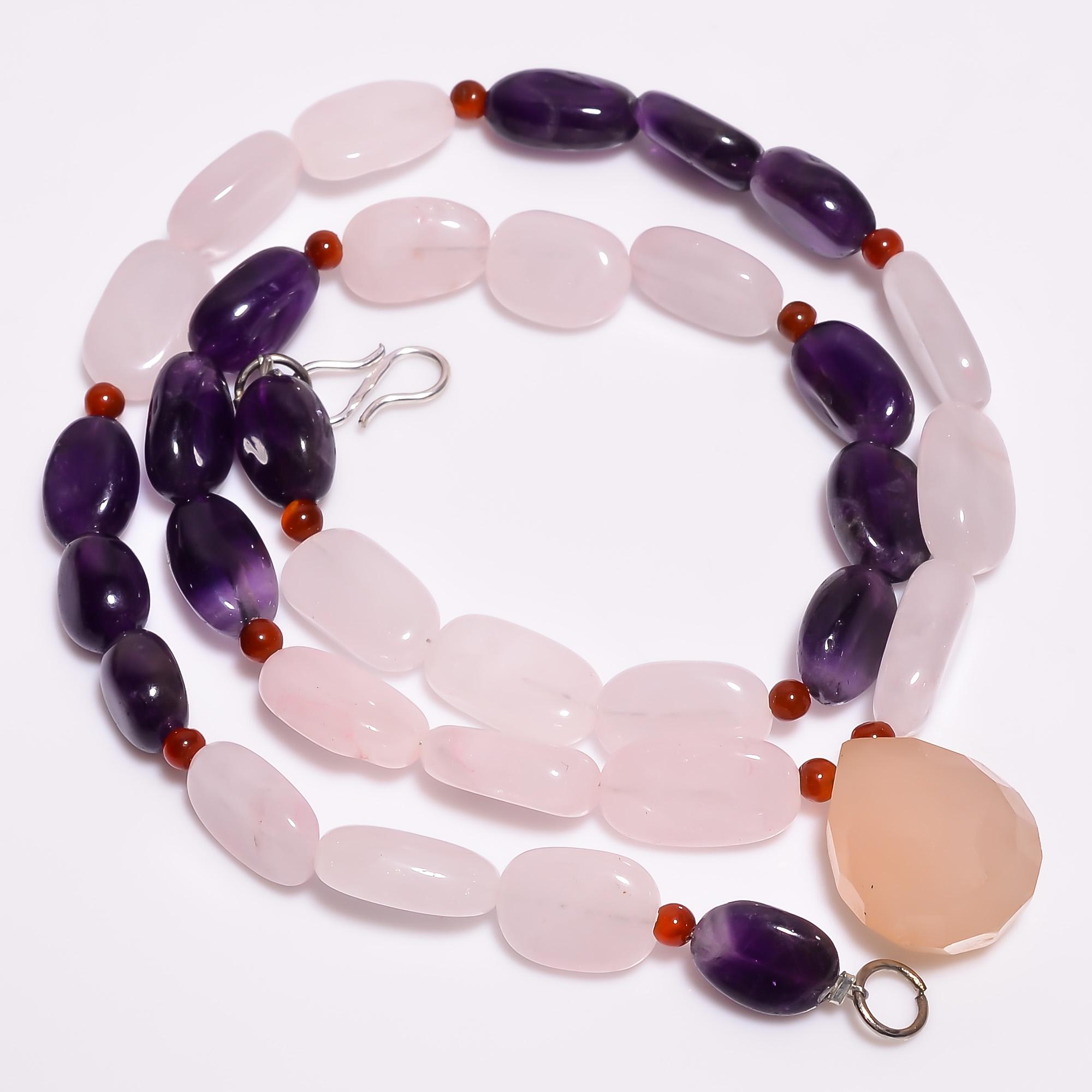 

Натуральный Розовый Кварц Аметист Драгоценные Камни Бусы Ожерелье 3-20 мм 18 UB-8095 UB-8095