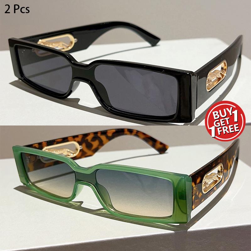 

2 Pcs Vintage Rectangle Sunglasses Women Fashion Hollowed Legs Gradient Sun Glasses Trendy Brand Design Candy Color Decor Shades as picture shows