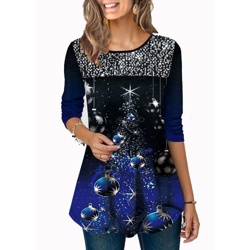 New Autum Winter Women's Tops Fashionable Printed Round Neck T-shirt