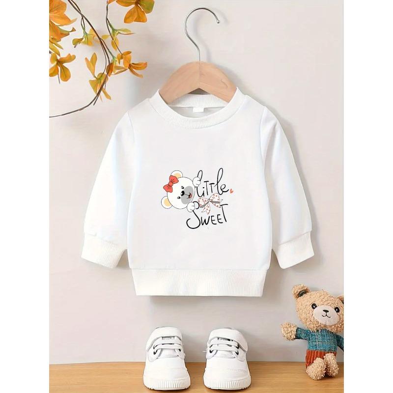 Kids Lightweight Crewneck Pullover Sweatshirt, Cartoon Bear With Creative Letter Graphic Print 110