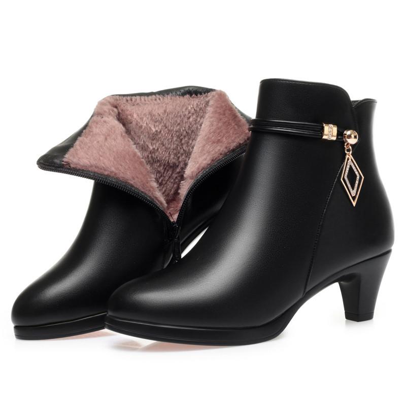 Kurzstiefel Damen Neue Baumwollschuhe Mittelhohe Stiefel Damen Lederstiefel Einzelstiefel Wasserdichte Plateau- und Plüsch-Mode Damenstiefel