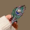 Luxury Crystal Peacock Feather Brooch Vintage Cheongsam Corsage Temperament Blazer Clothing Jewelry Accessories Wedding Badge