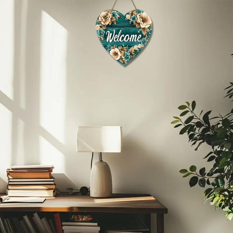 Wooden hanging decorative sign, welcome signs,Love heart shape pendant, indoor or garden decorations, 2D flat pendants, housewarming gifts for friends