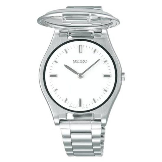 Seiko Watch tactile reading clock SQBR019 Made Japan mens battery-operated quartz white dial stainless steel