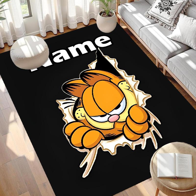 Custom Name Personalized Garfield Print Carpet, Versatile Home Decor Rug, for Playroom, Apartment, Balcony, Entryway, Hallway Gift