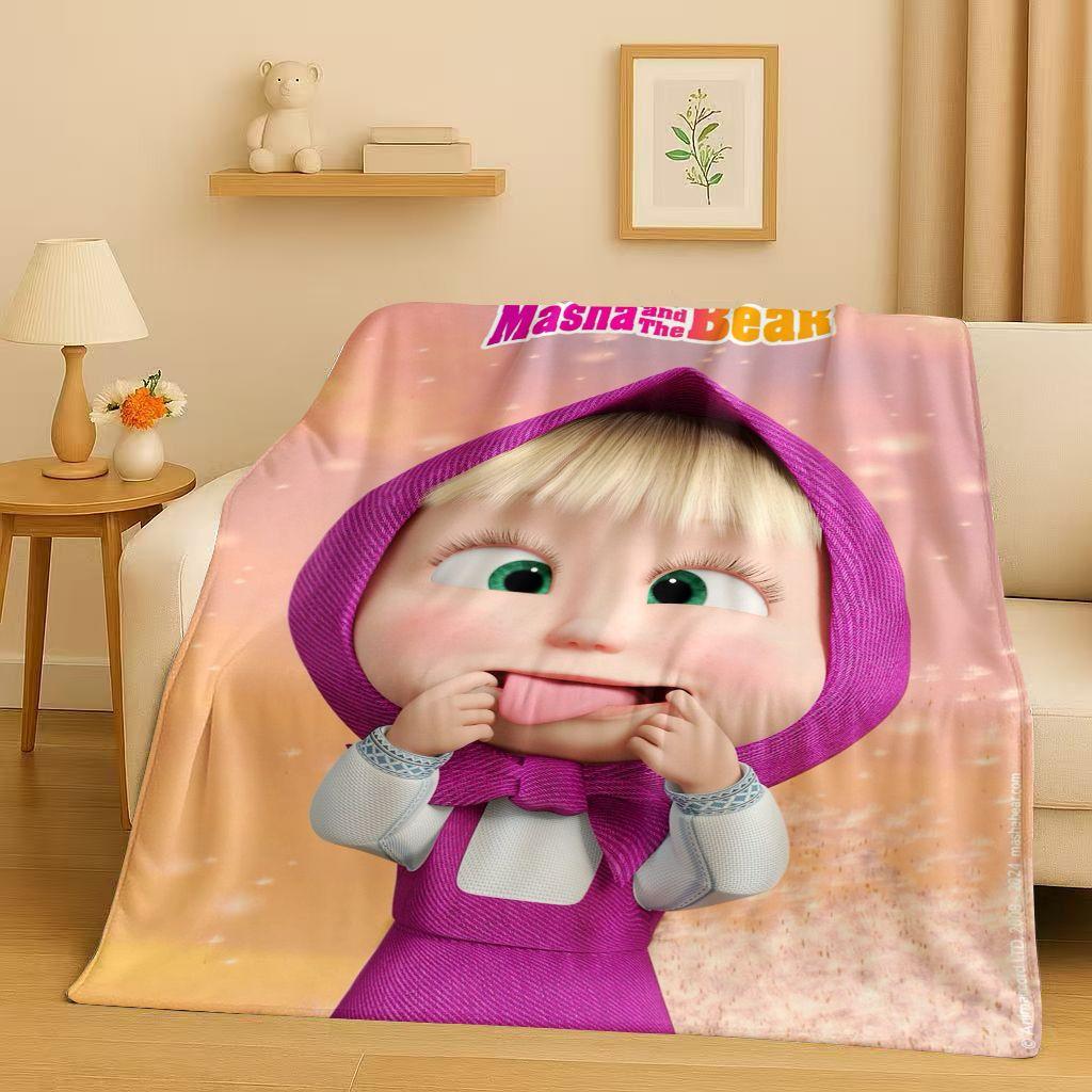 2026 New Cartoon M-Masha and B-Bear Christmas Gift Flannel Blanket,Ultra Soft Plush Throw for Home Bedroom Bed Sofa Cover Kids