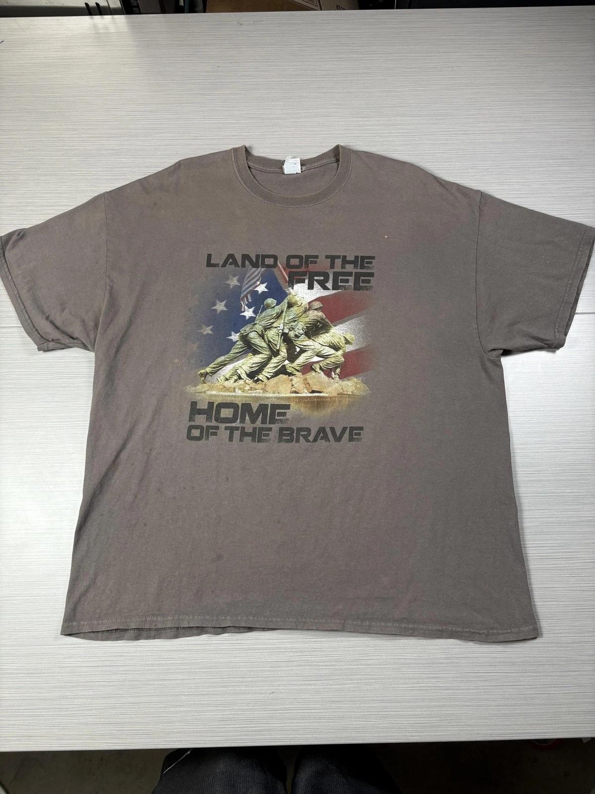 Land of the Free Home of the Brave Shirt Mens 2XL Brown Gildan Patriotic USA Tee 4XL
