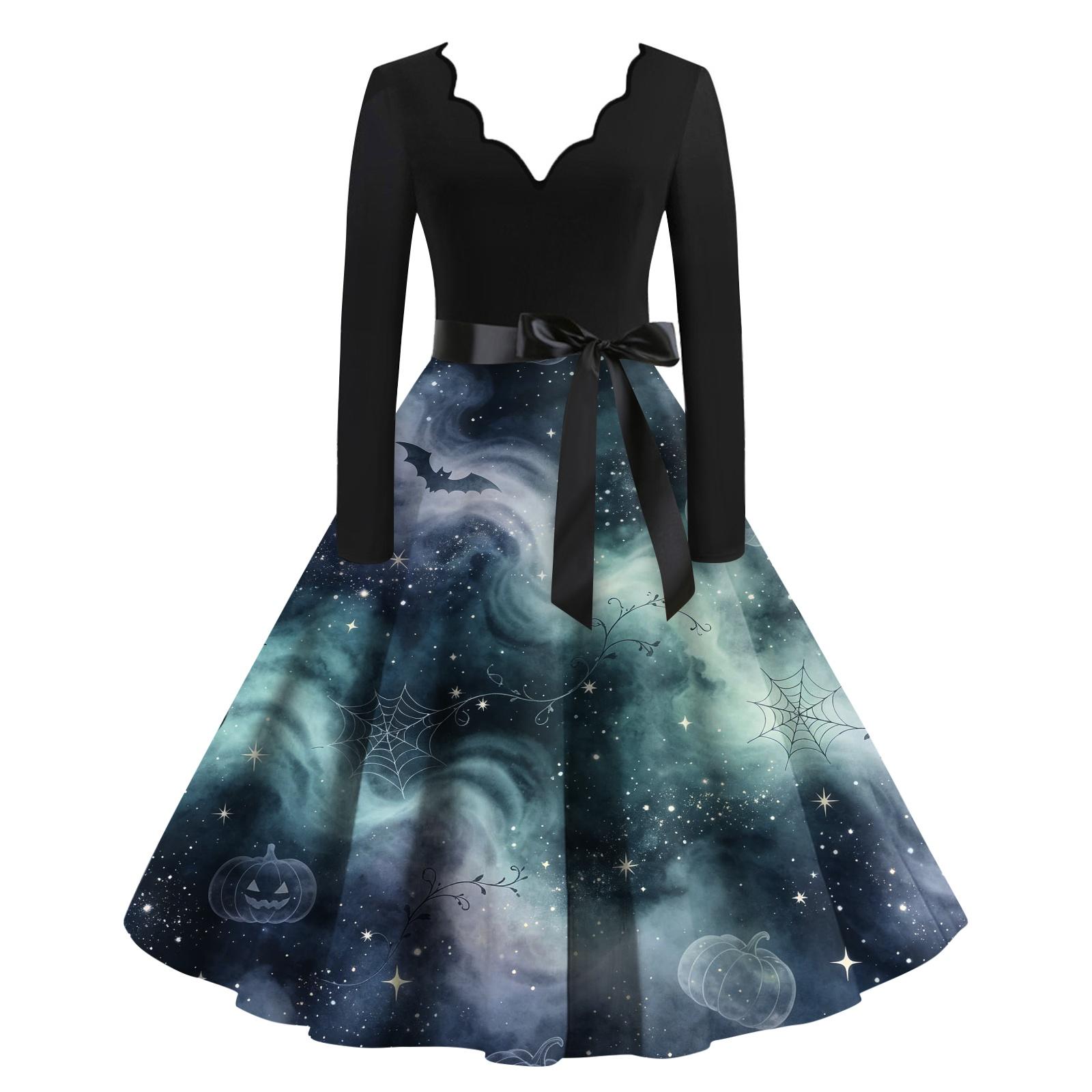 Women s Halloween Printed Maxi Dress for Party L