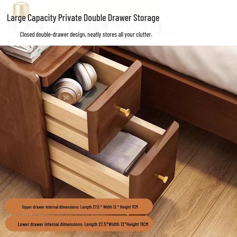 Solid Wood Ultra-Narrow Bedside Table with Storage