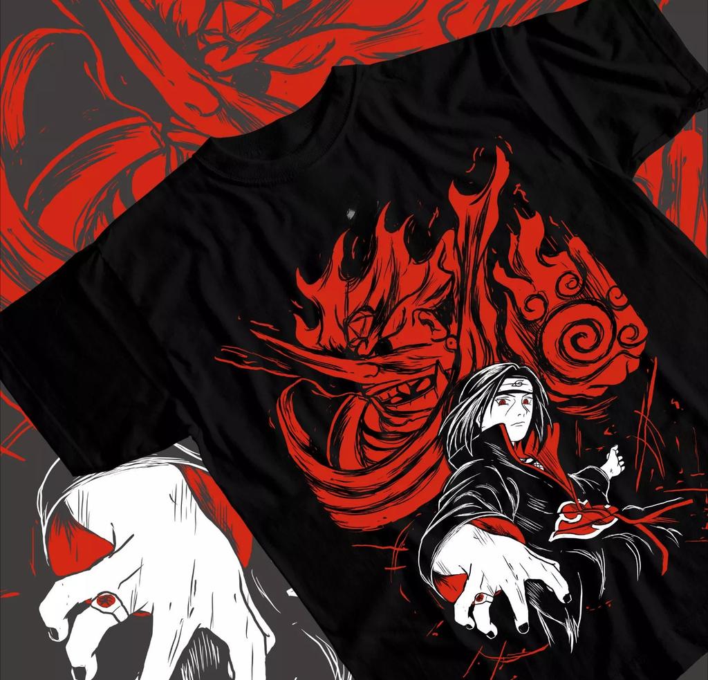 Itachi Uchiha T-shirt Manga Strip Swirl Naruto Shippuden Anime Manga Summer New Retro Fashion Men and Women Streetwear