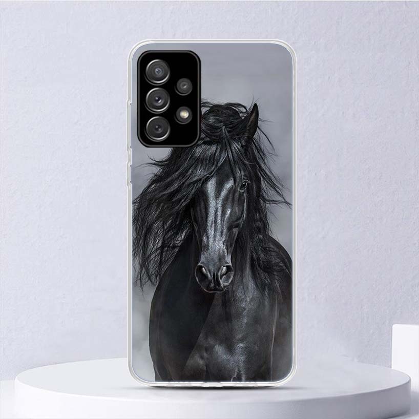 Animal Black Horse Soft Case For Samsung Galaxy A52 A51 A50S A12 A10S A20S A30S Phone Cover A71 A41 A31 A21S A70 A40 A20E A11 A5
