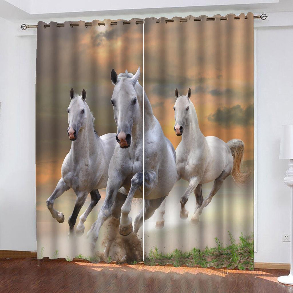 Horse Animal 100% Polyester Home Decor Living Room Bedroom Blackout Curtains Balcony Screen Cartoon Cute Perforated