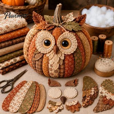 Fournitures de Couture Créatives Patchwork Animal Citrouille Kit, DIY Renard Chat Hibou Décoration Mignonne Artisanat Kit d'Artisanat pour Adultes, Maison Automne Projets Faciles Enfants