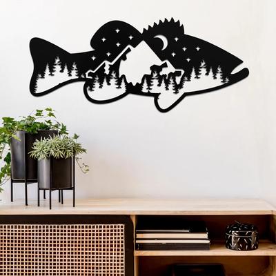 Bass Fish Design Metalowa sztuka ścienna Metalowa dekoracja domu Bez rdzy Dekoracja ścienna Wisząca sztuka ścienna do salonu, sypialni