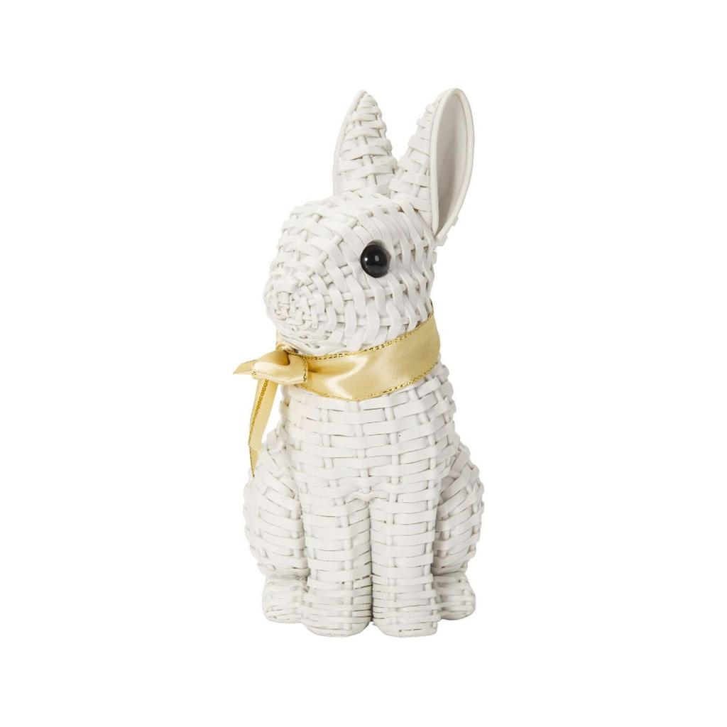 Ubia Sitting 12 x x Garden Rattan-Style Rabbit, White, 9.5 19.5 cm, Doll, Figurine, Animal, Decor, Rabbit, H22153-2
