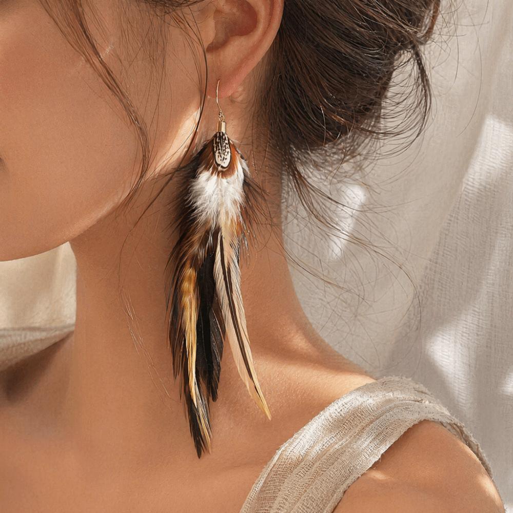 Hanging Long Tassel Feather Earrings Boho Peacock Tassel Earrings  Beach Vacation