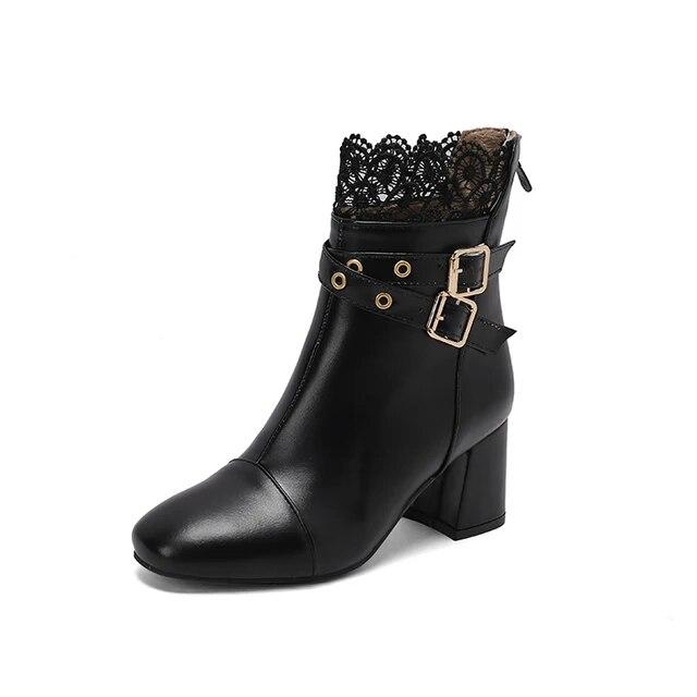 Женские ботильоны на высоком каблуке 65 см кружевные осенне-зимние женские ботинки с острым носком модная обувь большого размера белый черный коричневый 34 чёрный 4419₽