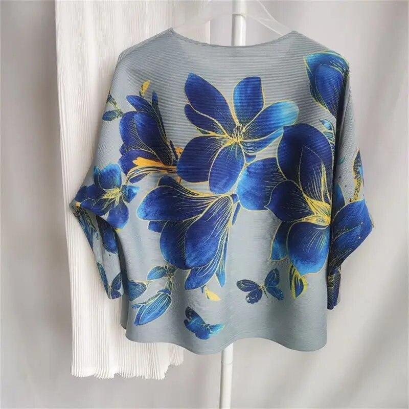 Fashionable Printed Cardigan Top for Women's Spring New Pleated Slimming Versatile Western-style Age Reducing Shirt