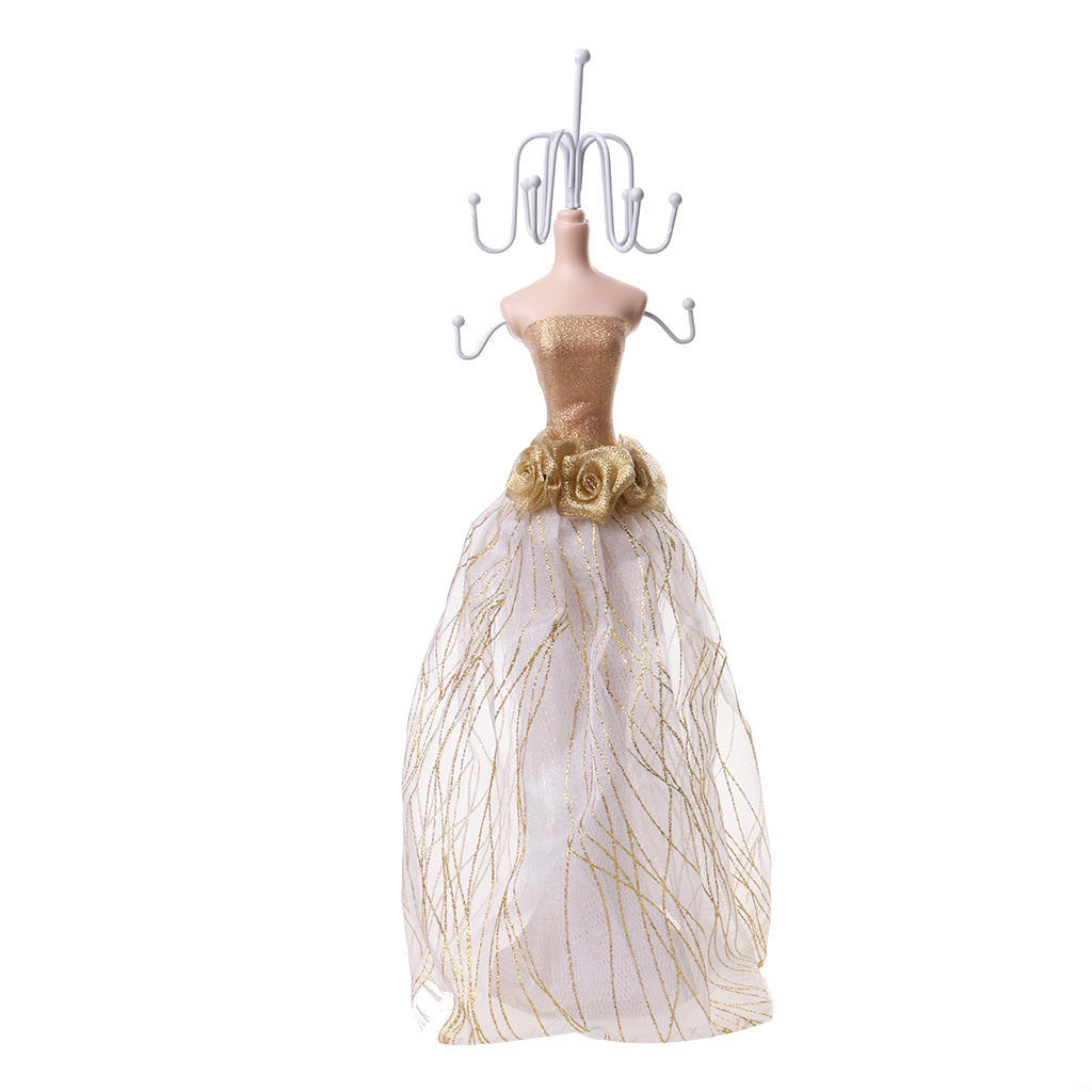 

Смола Леди Манекен Ювелирные Изделия Браслет Серьги Стенд Стенд Золото 5 Типов 9 x 9 x 38 cm