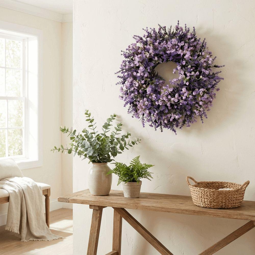 Lifelike Artificial Lavender Wreath Fresh Simulated Garland Spring Wreath  Front Door