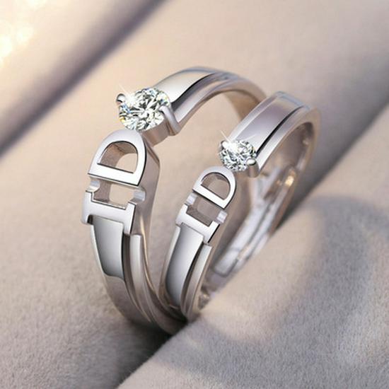 European & American Silver-Plated Zircon Wedding Rings - Korean Style Open Couple Rings for Women