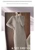 Women's Mid-Length Woolen Sweater Dress - Half-High Neck, Warm Knit Base Layer for Autumn & Winter