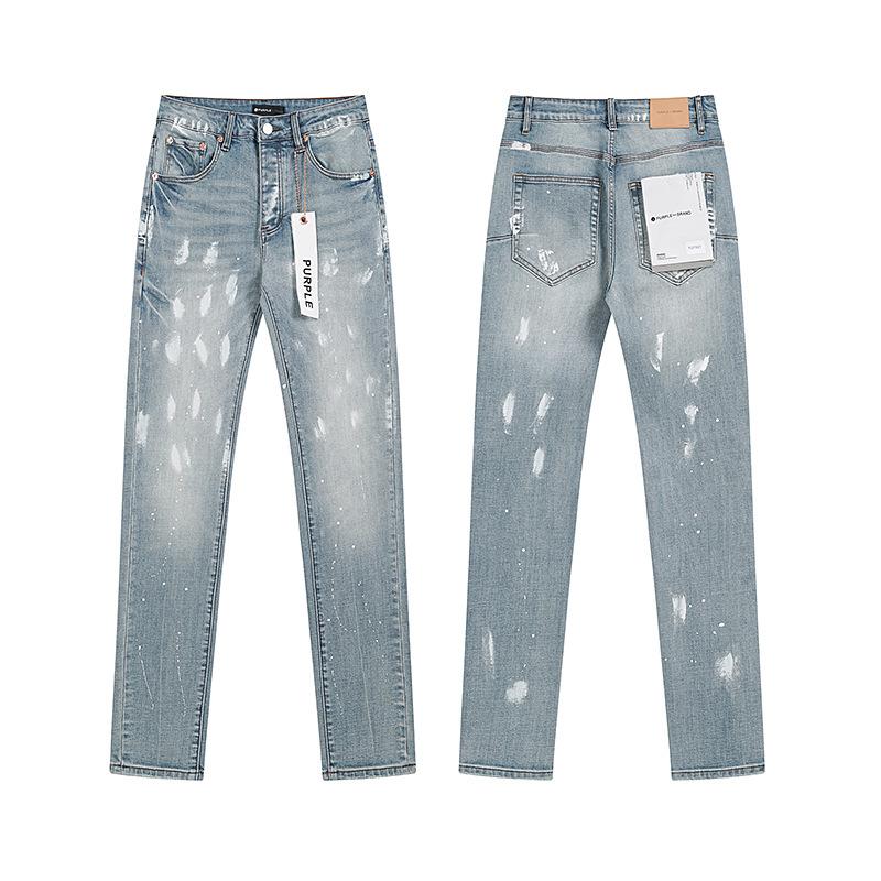 Purple Brand Ink Printing Meichao High Street Retro Ripped Casual Trend Denim Horn Pants Small Feet