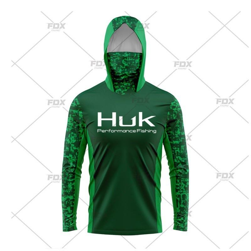 Mens Quick-Dry UPF50 Sun Protection Fishing Shirt With Hood Neck Cover Lightweight Breathable Long Sleeve Tee