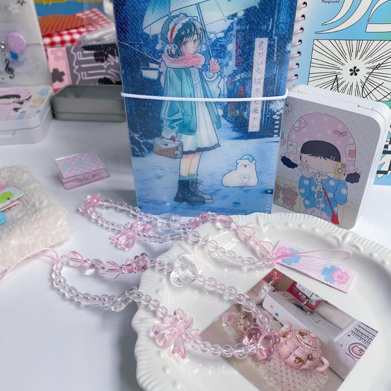 Love Heart Colorful Beaded Phone Lanyard Chain Car Keychains Camera Backpack Phone Pendant Anti Lost Phone Rope