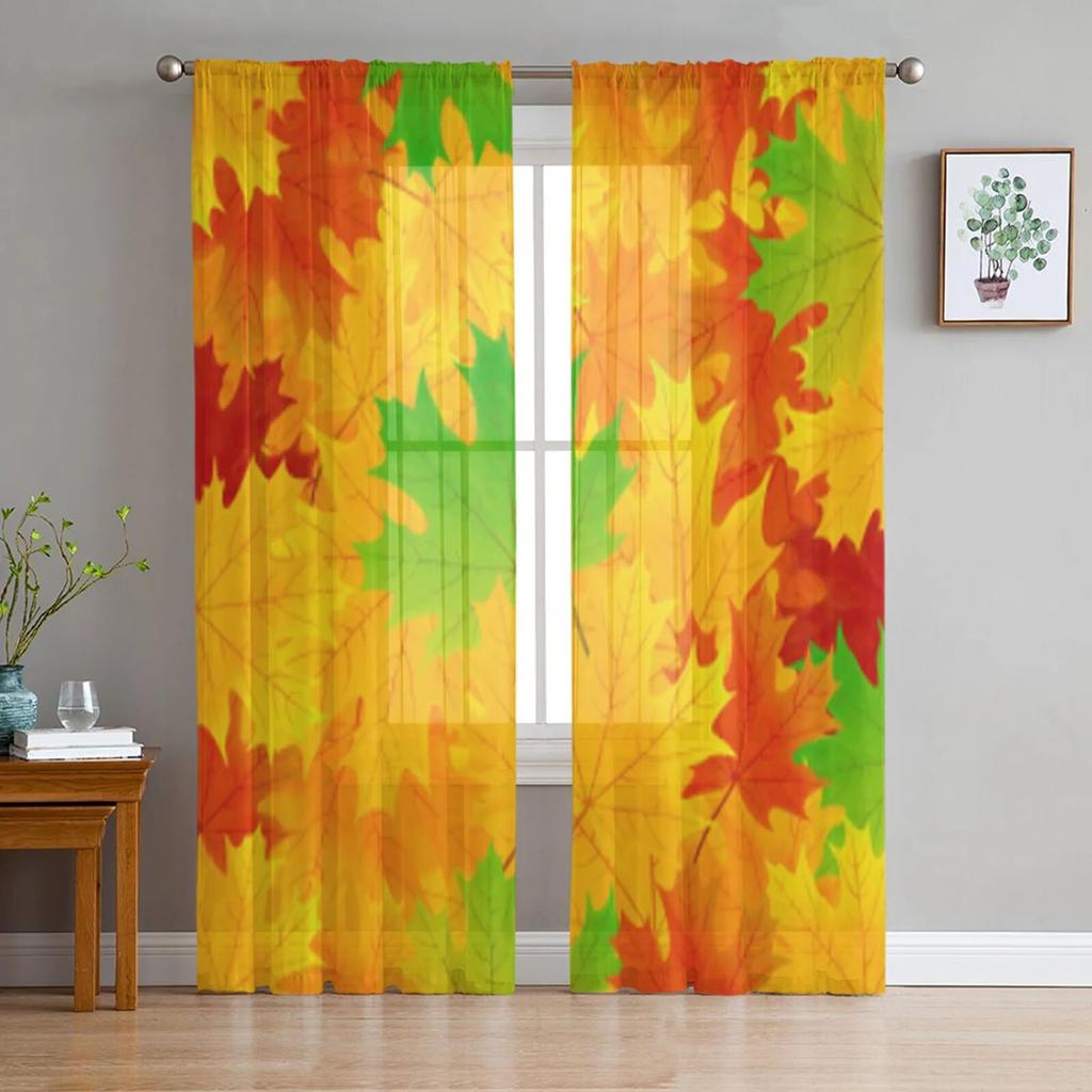 Maple Leaves Trees Texture Tulle Curtains For Living Room Sheer Curtain Bedroom Voile Decorative Window Treatments