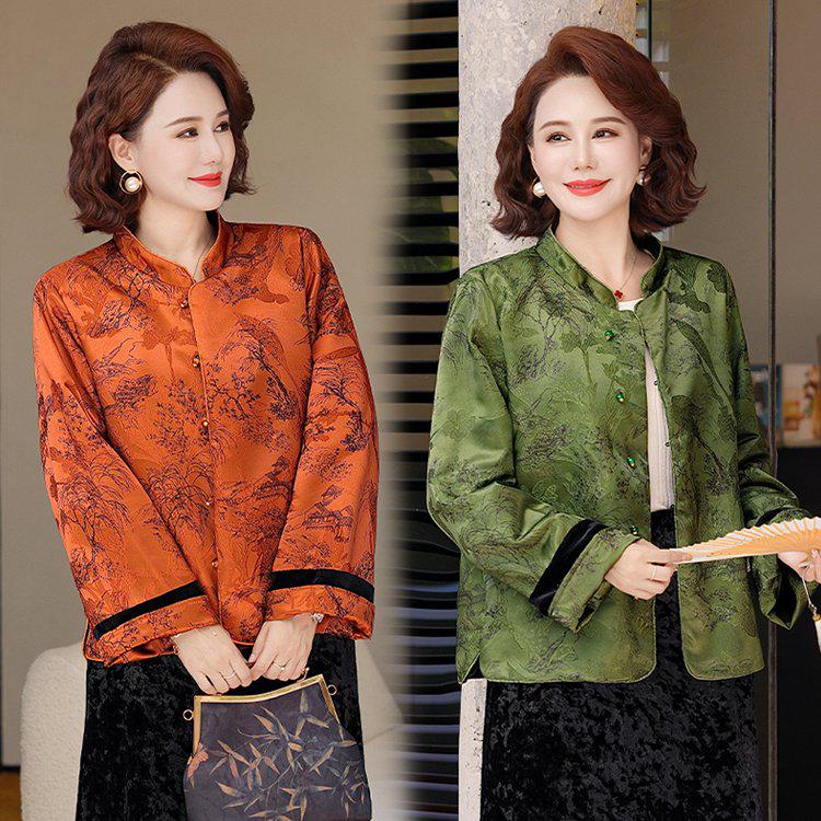 2026 Spring Retro Short Jacket for Middle-Aged Women - Chinese Style Mother's Cardigan Top for Spring and Autumn