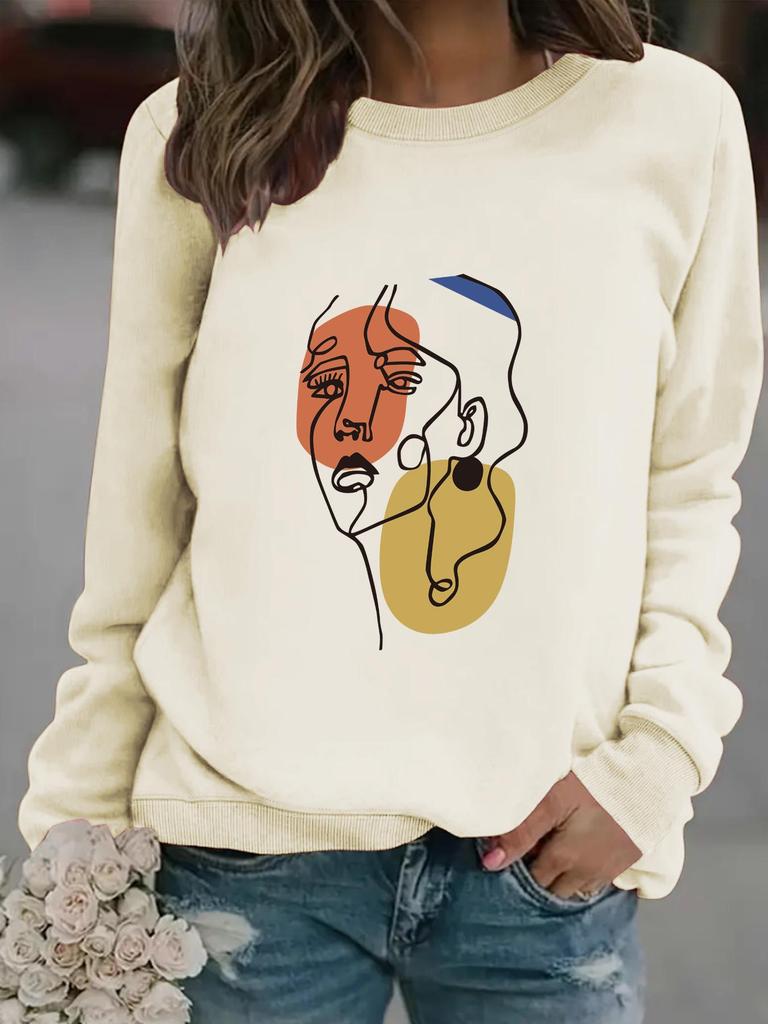Women's Autumn Winter Casual Long-Sleeved Round Neck Printed Hoodie Sweatshirt