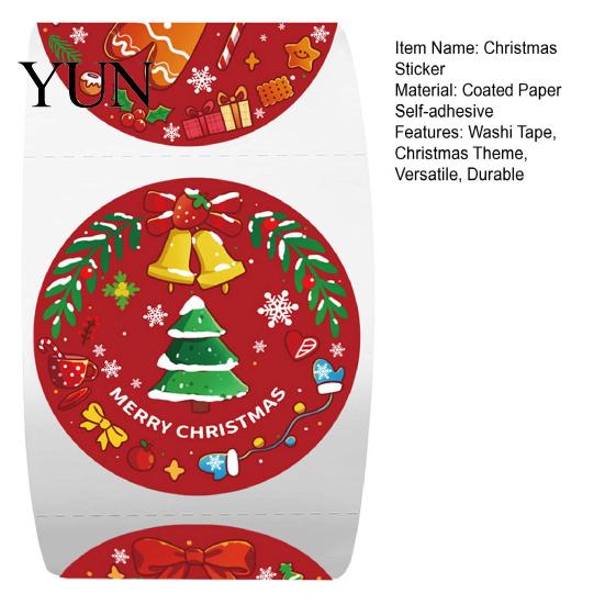 Decorative Adhesive Labels Christmas Roll Stickers, 8 Festive Patterns Print, Round Holiday Envelope Seals Seals, Coated Paper Stickers for