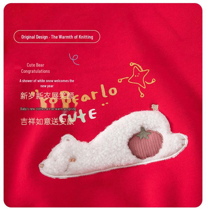 Kids Red Horse Year Velvet Hoodie Pullover for Infants & Toddlers (1-5 Years) – New Year's Outfit