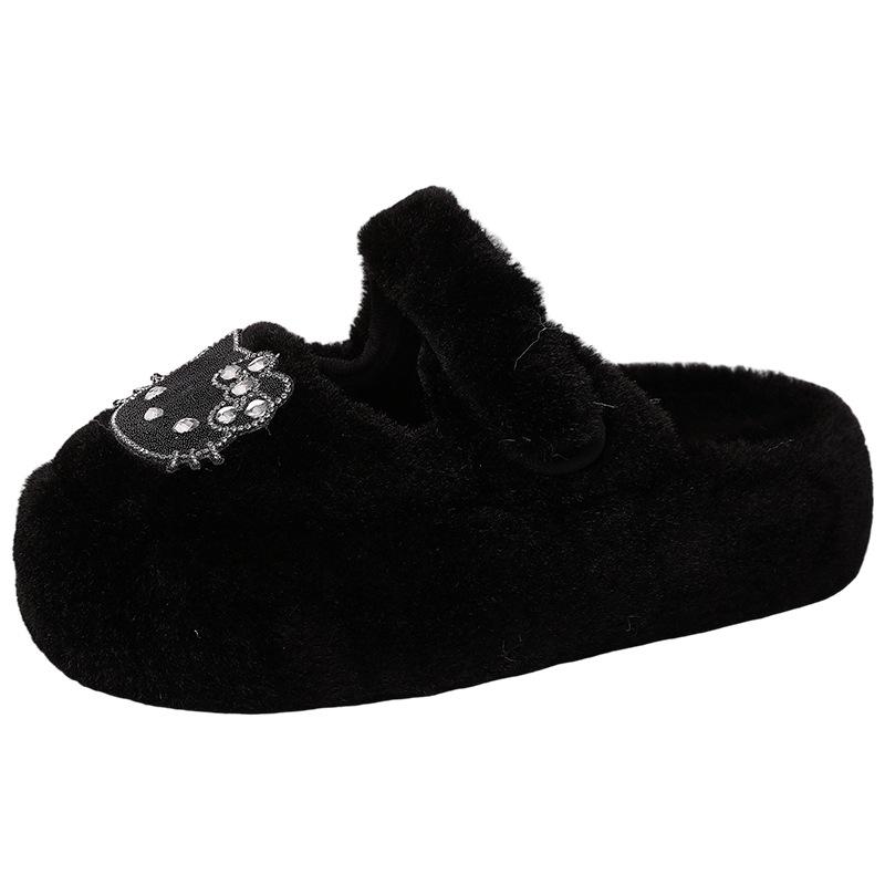 Cute cartoon Hello Kitty thick bottom plush star half slippers 2025 autumn and winter new outer wear female punk style