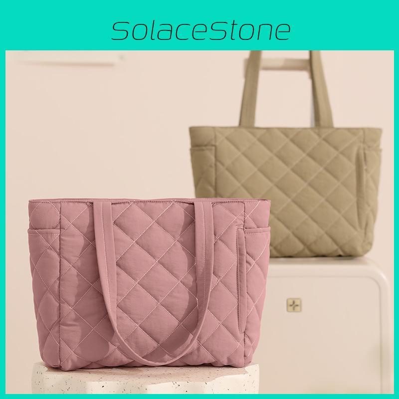 Nylon Tote Bag For Travel With Diamond Pattern Large Capacity Casual Shoulder Bag For Commuting