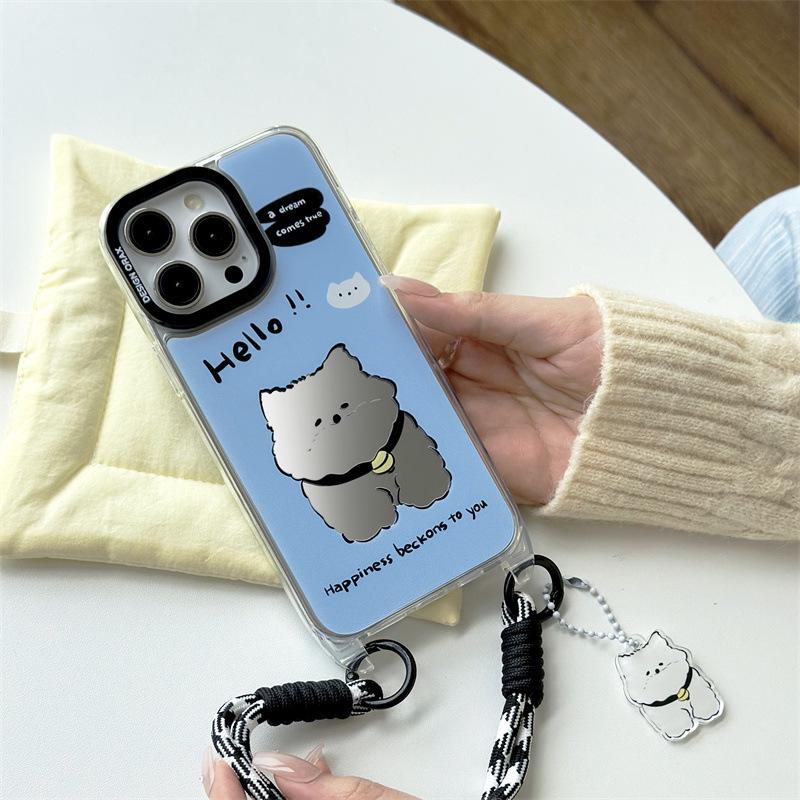 Zhitai Apple iPhone 15 Pro Cartoon Case with Lanyard for 16/14 Pro Max and 13/12, Mirror Design